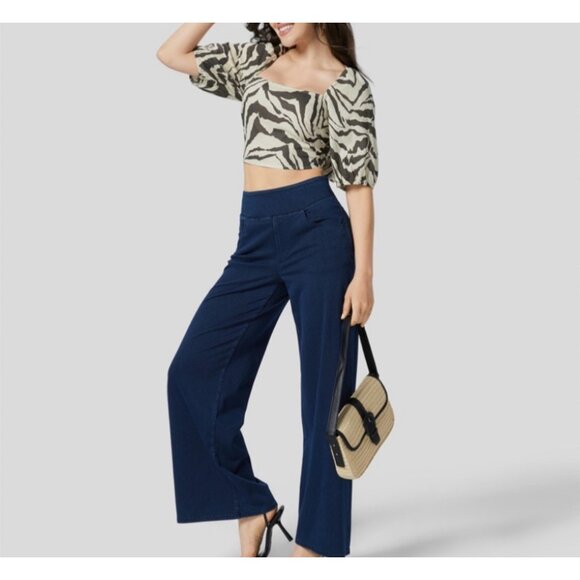 Halara Square Neck Puff Sleeve Backless Zebra Stripe Print Crop Top Sz Small Lin - Picture 12 of 14